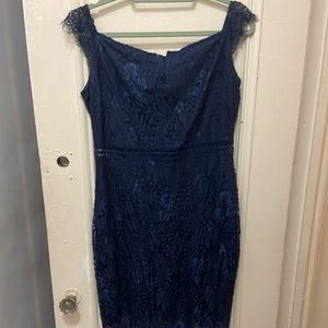 All lace navy blue cocktail dress. Bodycon style.